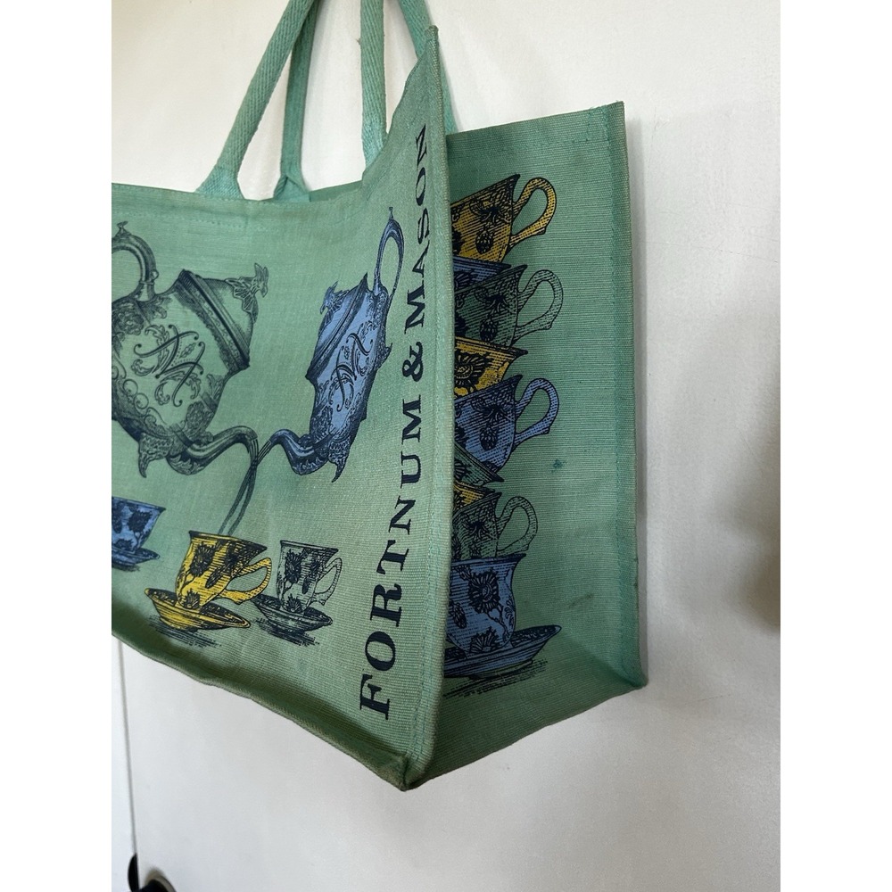 Fortnum & Mason London UK Tea Pot Bag for Life Teal Shopping Tote Bag - Picture 2 of 11